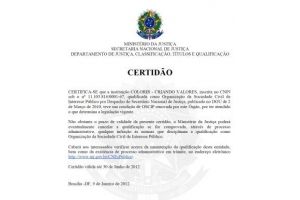 Certificação da OSCIP Colorir Criando Valores